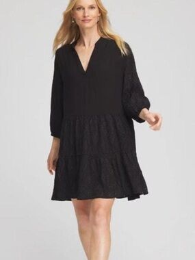Chico's Black V-Neck Tiered Mini Dress